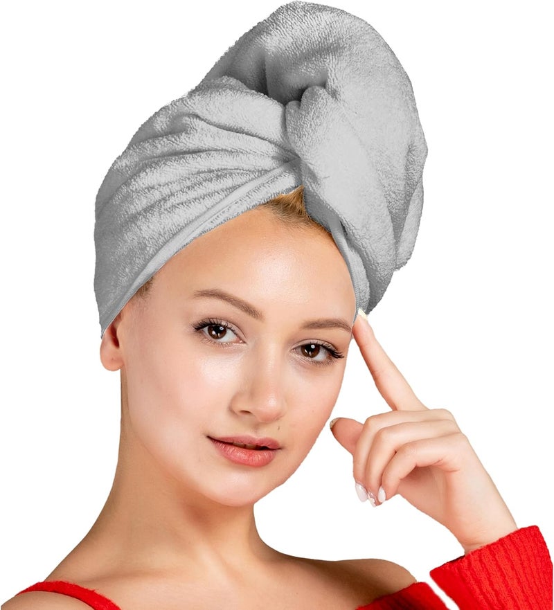 Siesta Zen Premium Quality 100% Combed Cotton Hair Drying Towel - Silver - Image 1